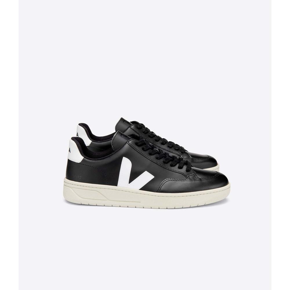 Veja V-12 LEATHER Women\'s Sneakers Black/White | CA 666VRW